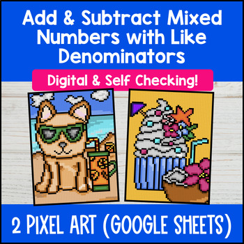 Adding and Subtracting Mixed Numbers with Like Denominators Digital Pixel Art