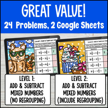 Adding and Subtracting Mixed Numbers with Like Denominators Digital Pixel Art — preview page 2 of 4