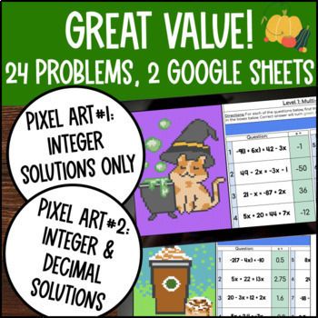 [Fall] Multi Step Equations Pixel Art Combining Like Terms Distributive Property — preview page 2 of 4