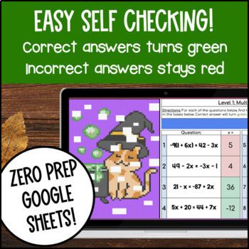 [Fall] Multi Step Equations Pixel Art Combining Like Terms Distributive Property — preview page 3 of 4