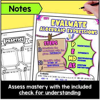 Evaluating Algebraic Expressions Guided Notes & Doodles — preview page 2 of 4