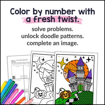[Fall] Multi Step Equations Doodle Math, Twist on Color by Number Worksheets — preview page 2 of 4