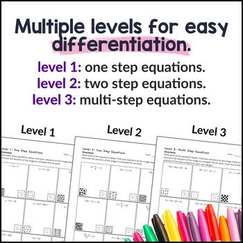 [Fall] Multi Step Equations Doodle Math, Twist on Color by Number Worksheets — preview page 3 of 4