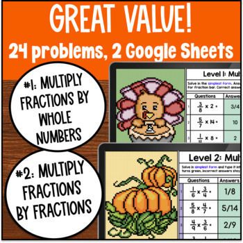 Multiplying Fractions by Whole Numbers and Fractions Halloween Digital Pixel Art — preview page 2 of 4