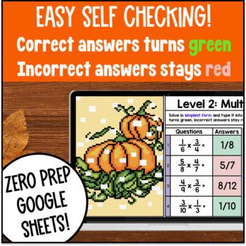 Multiplying Fractions by Whole Numbers and Fractions Halloween Digital Pixel Art — preview page 3 of 4