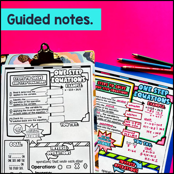 One Step Equations Guided Notes with Doodles (Positive Answers Only) — preview page 2 of 4