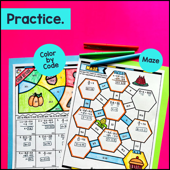 One Step Equations Guided Notes with Doodles (Positive Answers Only) — preview page 3 of 4