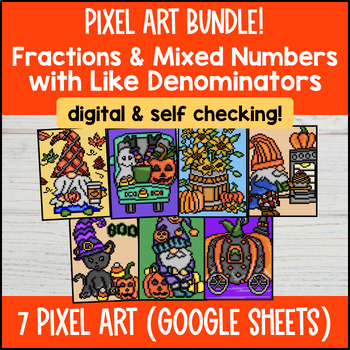 Adding Subtracting Multiplying Fractions w Like Denominators Halloween Pixel Art