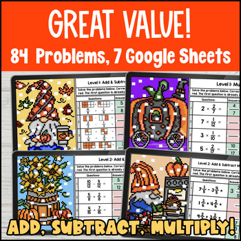Adding Subtracting Multiplying Fractions w Like Denominators Halloween Pixel Art — preview page 2 of 4