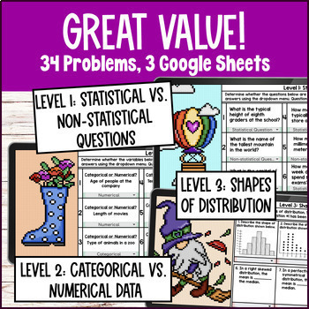 Statistical Questions, Categorical Numerical, Distribution Shapes Pixel Art — preview page 2 of 4