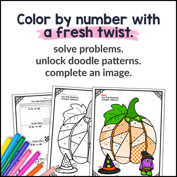 [Fall] Two Step Equations Doodle Math Twist on Color by Number Worksheets — preview page 2 of 4