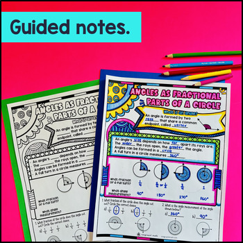 Angle Measurement Fractional Parts of a Circle Degrees Guided Notes w Doodles — preview page 2 of 4