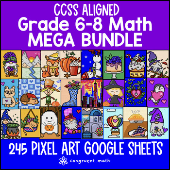 Thumbnail for 6th-8th Grade Math Full Year Digital Pixel Art BUNDLE | Google Sheets Sub Plans