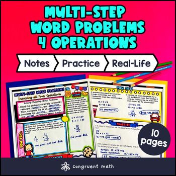 Thumbnail for Multistep Word Problems 4 Operations Guided Notes w/ Doodles 4th Grade CCSS TEKS