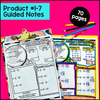 Adding Subtracting Multiplying Fractions Mixed Number Guided Notes Pixel Art 4th — preview page 2 of 4