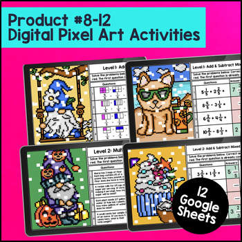 Adding Subtracting Multiplying Fractions Mixed Number Guided Notes Pixel Art 4th — preview page 4 of 4
