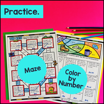 Money Word Problems & Decimals 4th Grade Guided Notes with Doodles 4.MD.A.2 — preview page 3 of 4