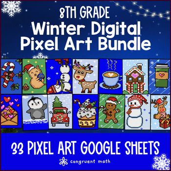 Thumbnail for [Christmas] 8th Grade Digital Pixel Art BUNDLE Winter Activities Sub Plans