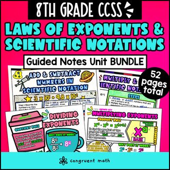 Thumbnail for Laws of Exponents & Scientific Notations Guided Notes BUNDLE | 8th Grade CCSS