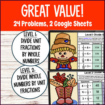Dividing Unit Fractions by Whole Numbers Halloween Pixel Art 5th Grade Fractions — preview page 2 of 4