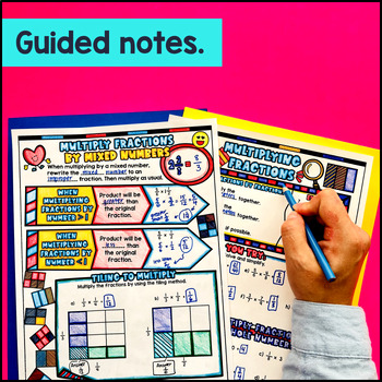 Multiplying Fractions, Whole Numbers, Mixed Numbers Guided Notes Doodles Tiling — preview page 2 of 4