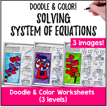 Thumbnail for System of Equations Graphing Substitution Elimination Doodle Color by Number WS