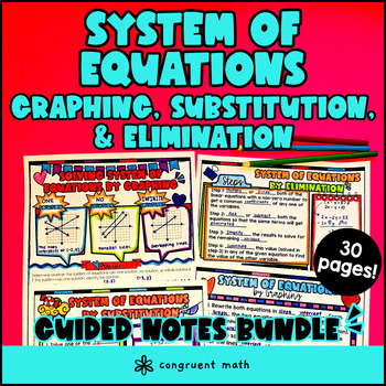 System of Equations Graphing Substitution Elimination Guided Notes with Doodles