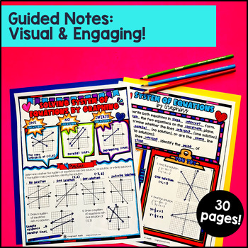 System of Equations Graphing Substitution Elimination Guided Notes with Doodles — preview page 2 of 4