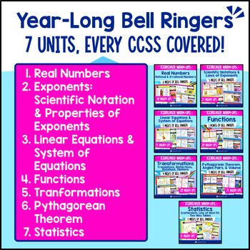 8th Grade Math Warm Ups Full-Year Bell Ringers Back to School BUNDLE CCSS TEKS — preview page 2 of 4