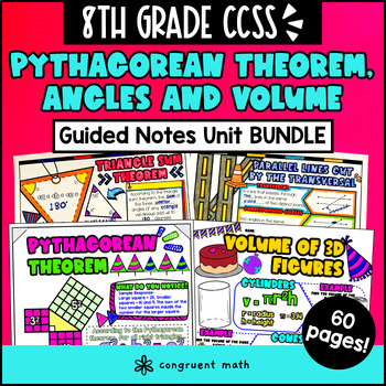 Pythagorean Theorem, Angles and Volume Guided Notes Unit Bundle