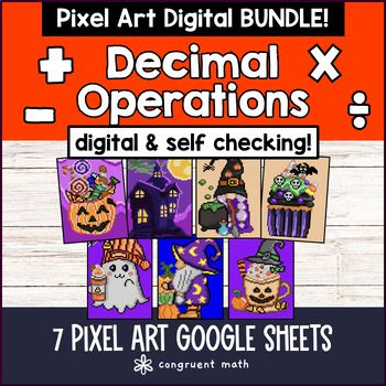 Thumbnail for Thanksgiving Decimal Operations Digital Pixel Art | Add Subtract Multiply Divide