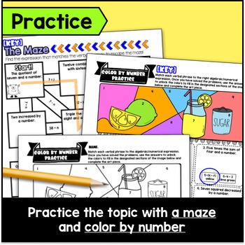 Writing Algebraic Expressions Guided Notes with Doodles — preview page 3 of 4