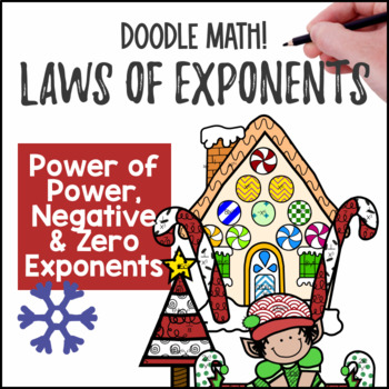 Power, Zero & Negative Exponent Rules Doodle Math & Color by Number Winter Math