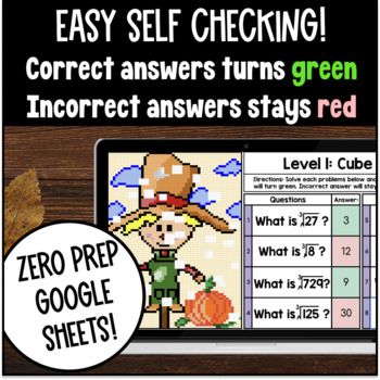[Thanksgiving] Square & Cube Roots Pixel Art — preview page 3 of 4