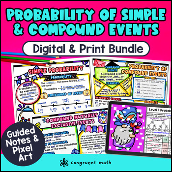 Simple & Compound Probability Guided Notes & Pixel Art Bundle