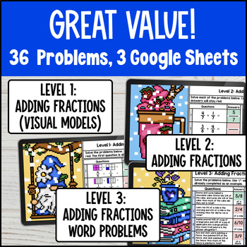 Adding Fractions with Like Denominators Digital Pixel Art Visual Models 4.NF.B.3 — preview page 2 of 4