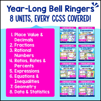 6th Grade Math Warm Ups Full-Year Bell Ringers Back to School BUNDLE CCSS TEKS — preview page 2 of 4