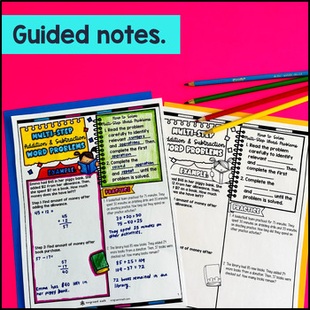 Multi-step Addition & Subtraction Word Problems Guided Notes Doodles 4th Grade — preview page 2 of 4
