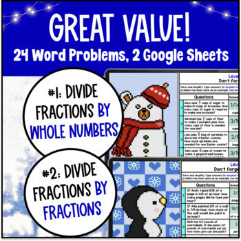 [Winter Math] Dividing Fractions Word Problems Digital Pixel Art — preview page 2 of 4