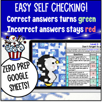 [Winter Math] Dividing Fractions Word Problems Digital Pixel Art — preview page 3 of 4