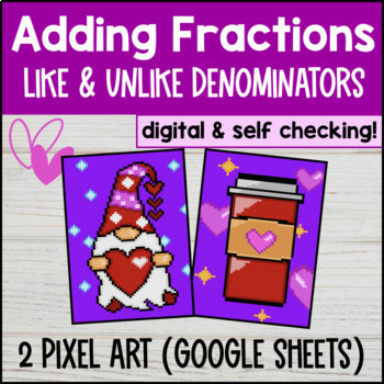 Thumbnail for Adding Fractions Digital Pixel Art with Like & Unlike Denominators Same Whole