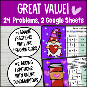 Adding Fractions Digital Pixel Art with Like & Unlike Denominators Same Whole — preview page 2 of 4