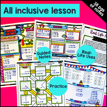 Number Patterns Factors Multiples 4th Grade Guided Notes Pixel Art Digital Print — preview page 3 of 4