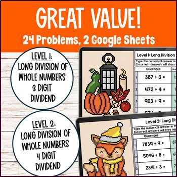 [Thanksgiving] Long Division of Whole Numbers Digital Pixel Art Quotient — preview page 2 of 4