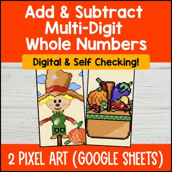 Thumbnail for Add and Subtract Multi Digit Whole Numbers Halloween Digital Pixel Art 4th Grade
