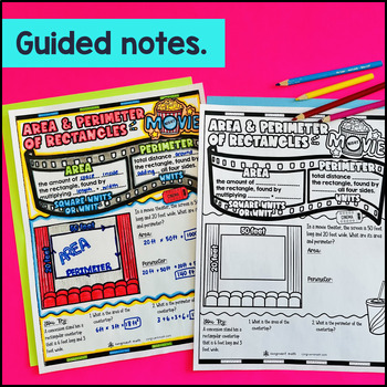 Area and Perimeter of Rectangles Word Problems 4th Grade Guided Notes w Doodles — preview page 2 of 4