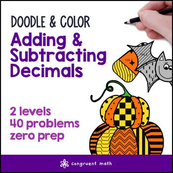[Halloween] Adding & Subtracting Decimals Doodle Math Twist on Color by Number