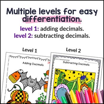 [Halloween] Adding & Subtracting Decimals Doodle Math Twist on Color by Number — preview page 3 of 4