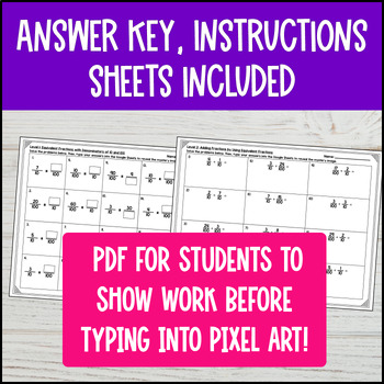 Equivalent Fractions & Adding Fractions Digital Pixel Art Denominators 10 & 100 — preview page 4 of 4