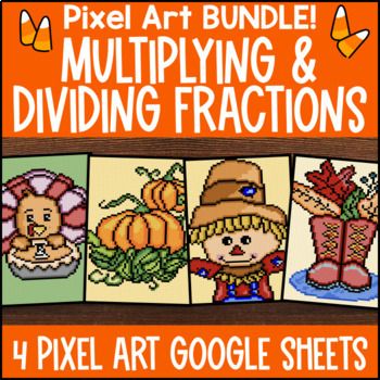 Thumbnail for Thanksgiving Multiplying & Dividing Fractions Pixel Art Whole Numbers Fractions